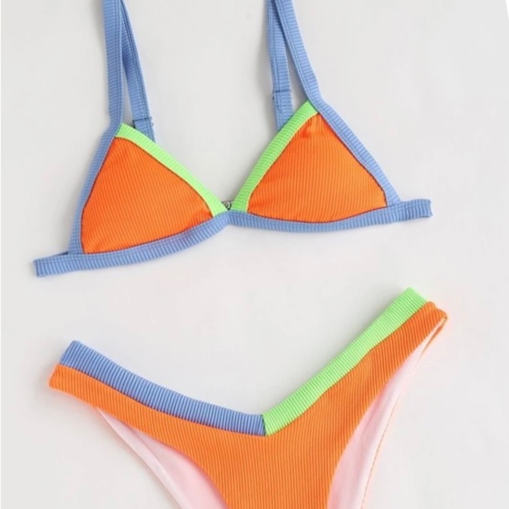 Beautiful Binding Trim Triangle Bikini Set, Orange L (8-10)